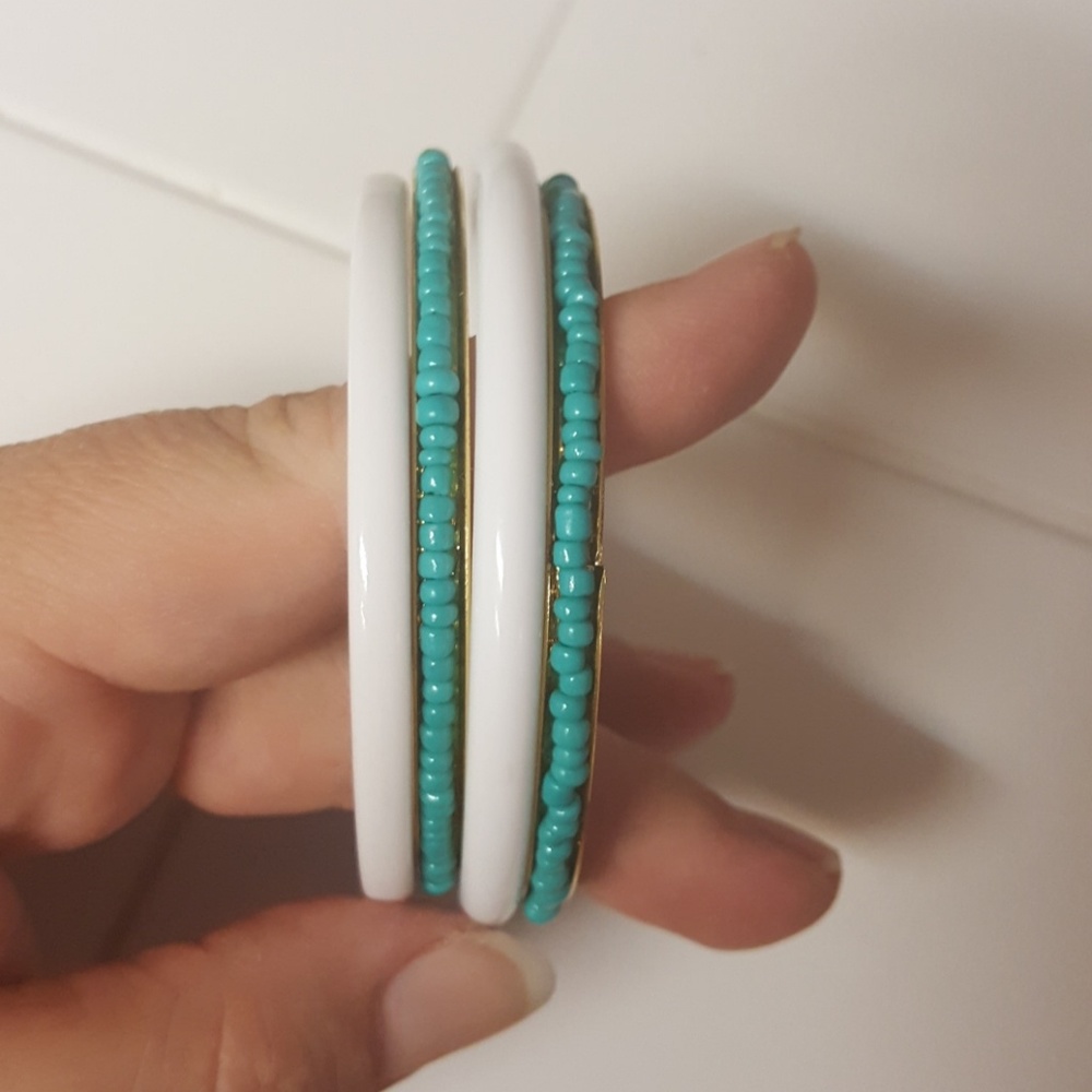 Blue and white bangle bracelets
